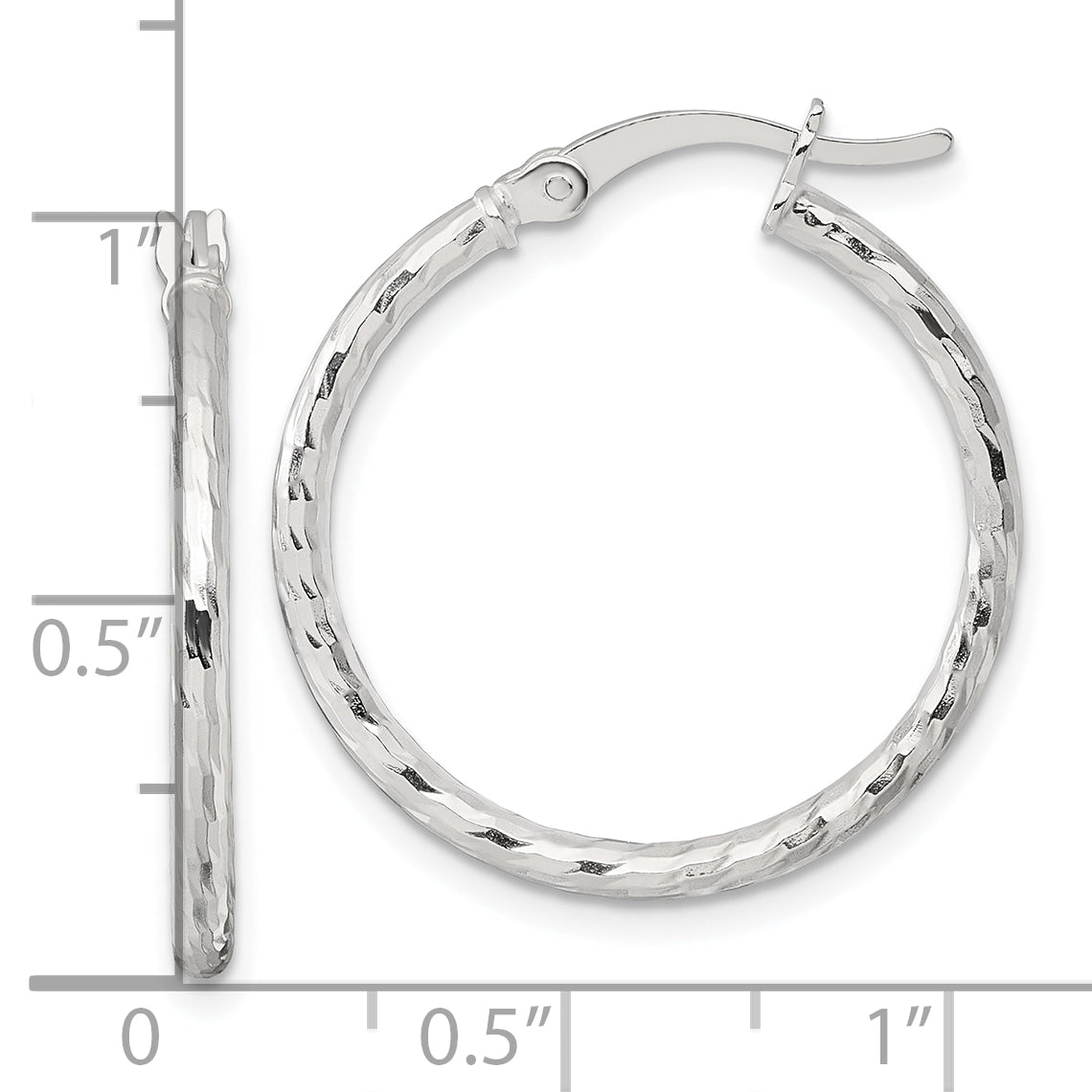 Sterling Silver Polished Diamond-cut 25x2mm Round Hoop Earrings