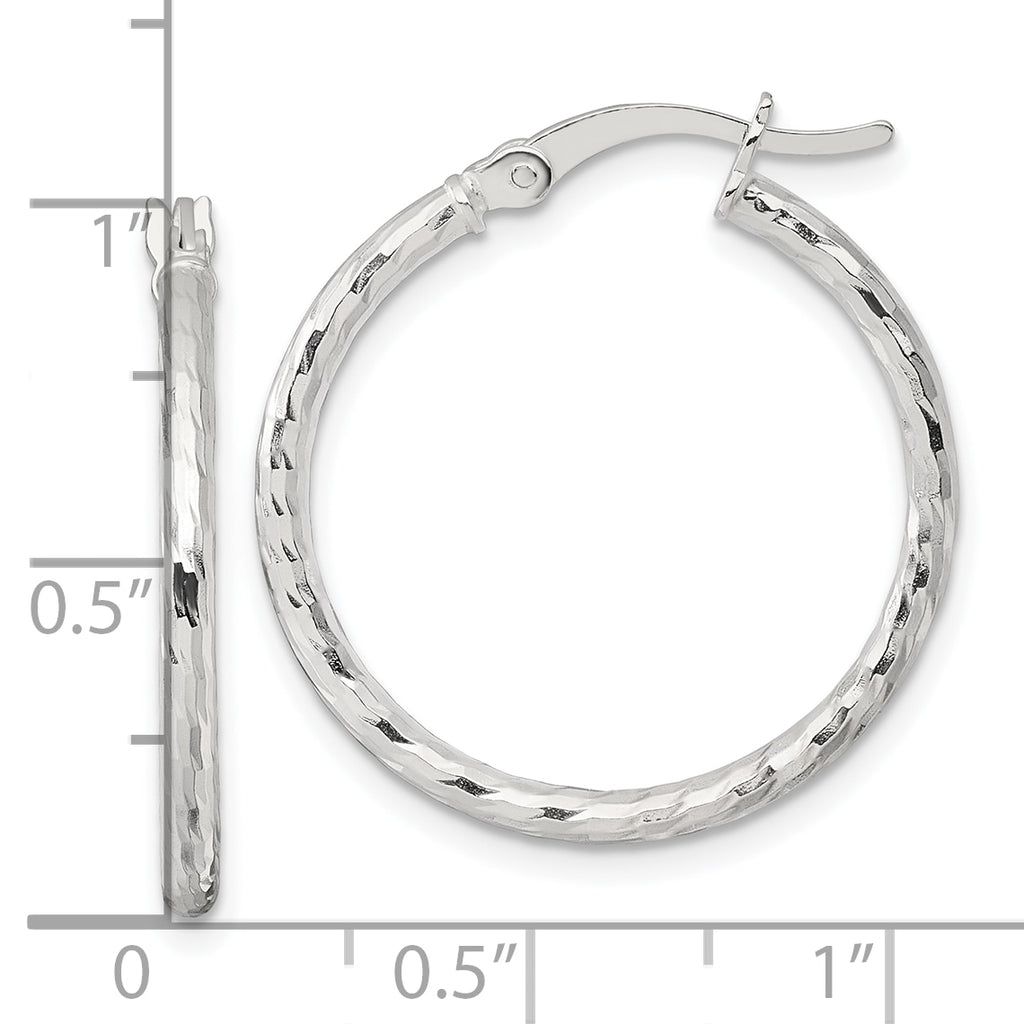 Sterling Silver Polished Diamond-cut 25x2mm Round Hoop Earrings