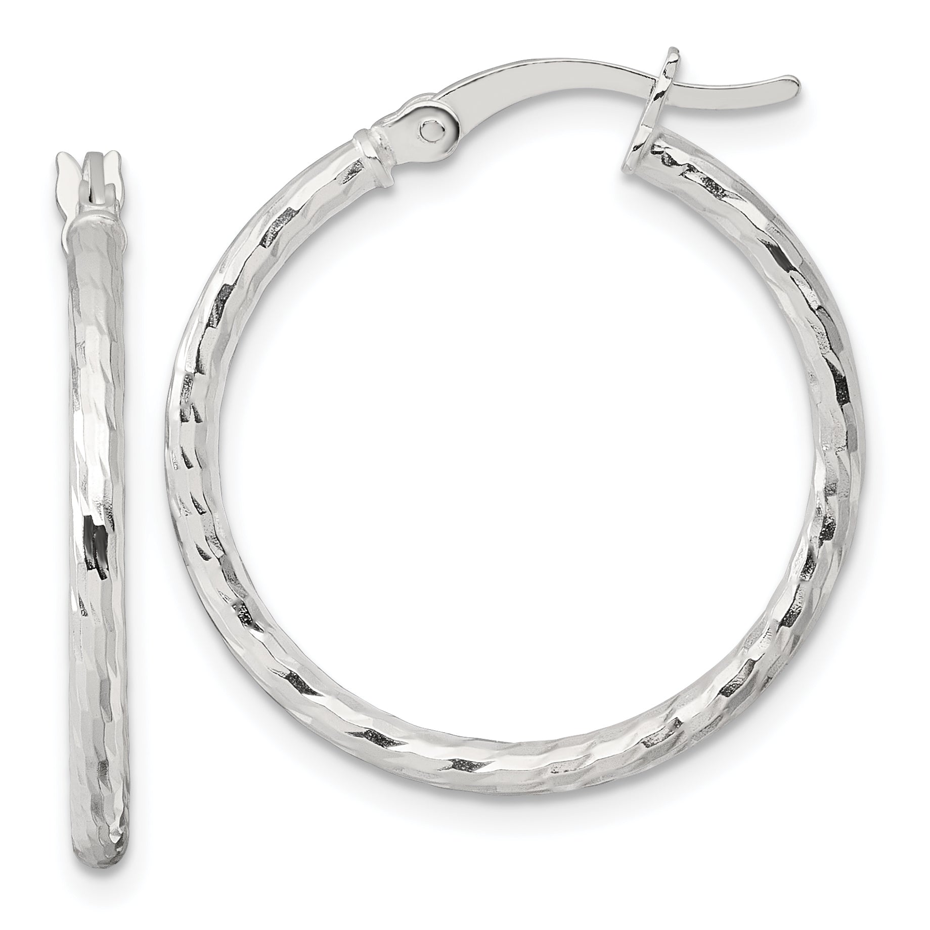 Sterling Silver Polished Diamond-cut 25x2mm Round Hoop Earrings Main image