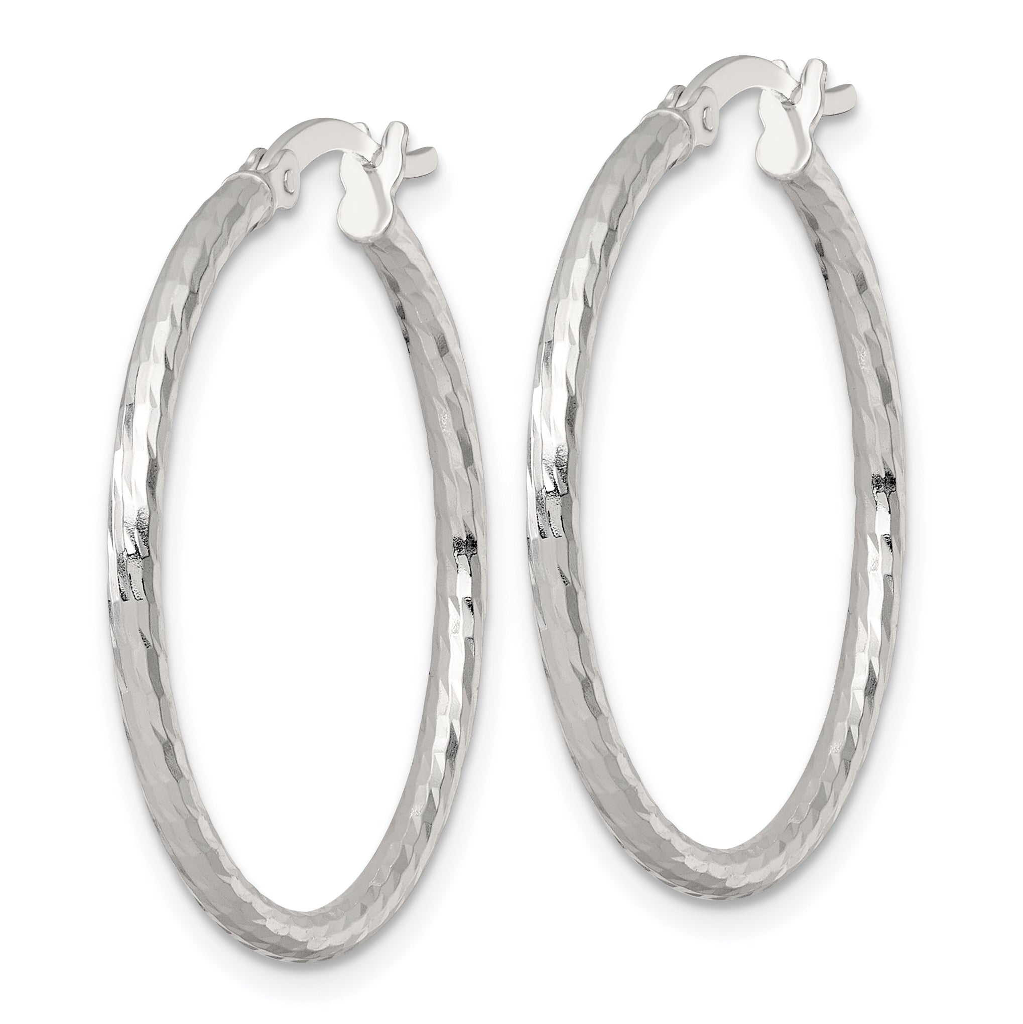 Sterling Silver Polished Diamond-cut 30x2mm Round Hoop Earrings