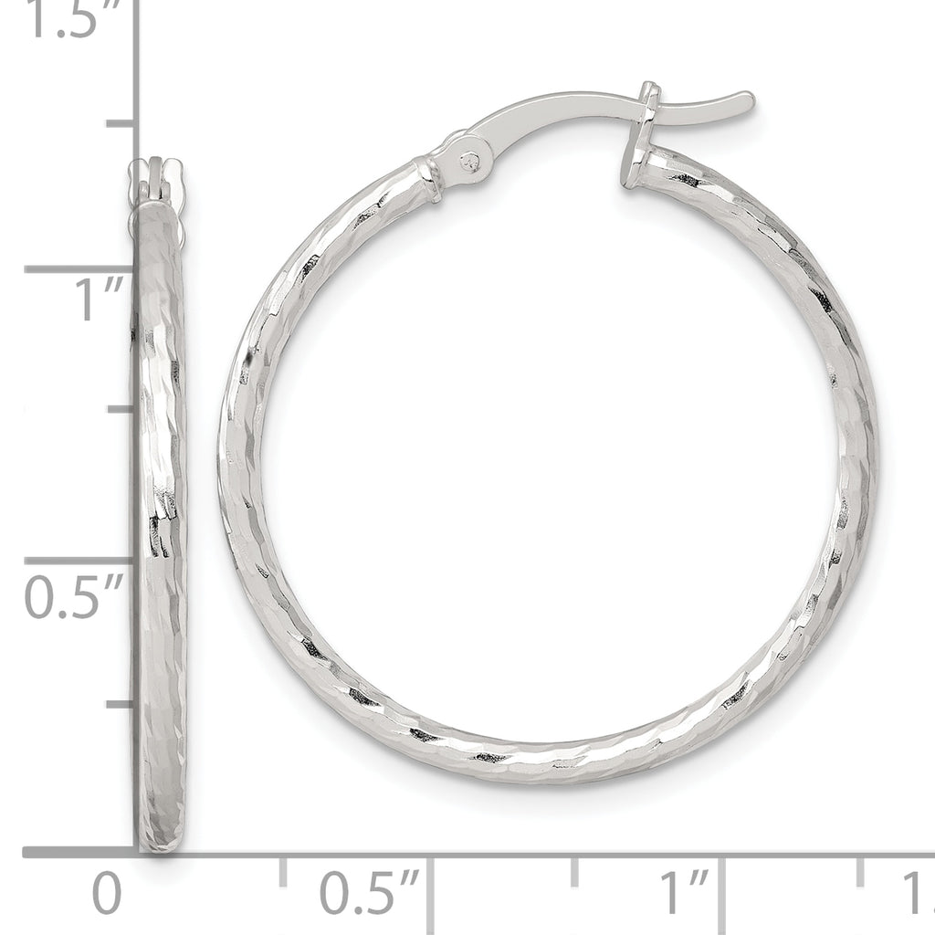 Sterling Silver Polished Diamond-cut 30x2mm Round Hoop Earrings