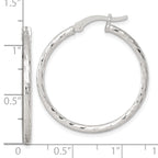 Sterling Silver Polished Diamond-cut 30x2mm Round Hoop Earrings