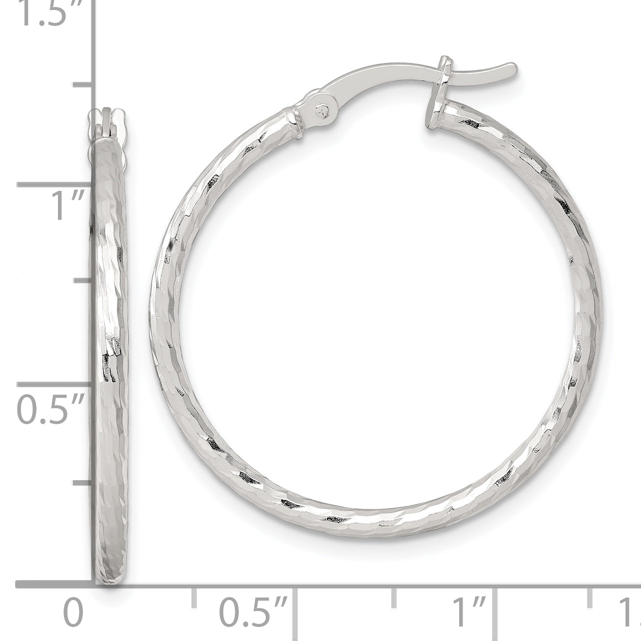 Sterling Silver Polished Diamond-cut 30x2mm Round Hoop Earrings