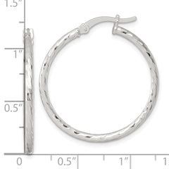 Sterling Silver Polished Diamond-cut 30x2mm Round Hoop Earrings