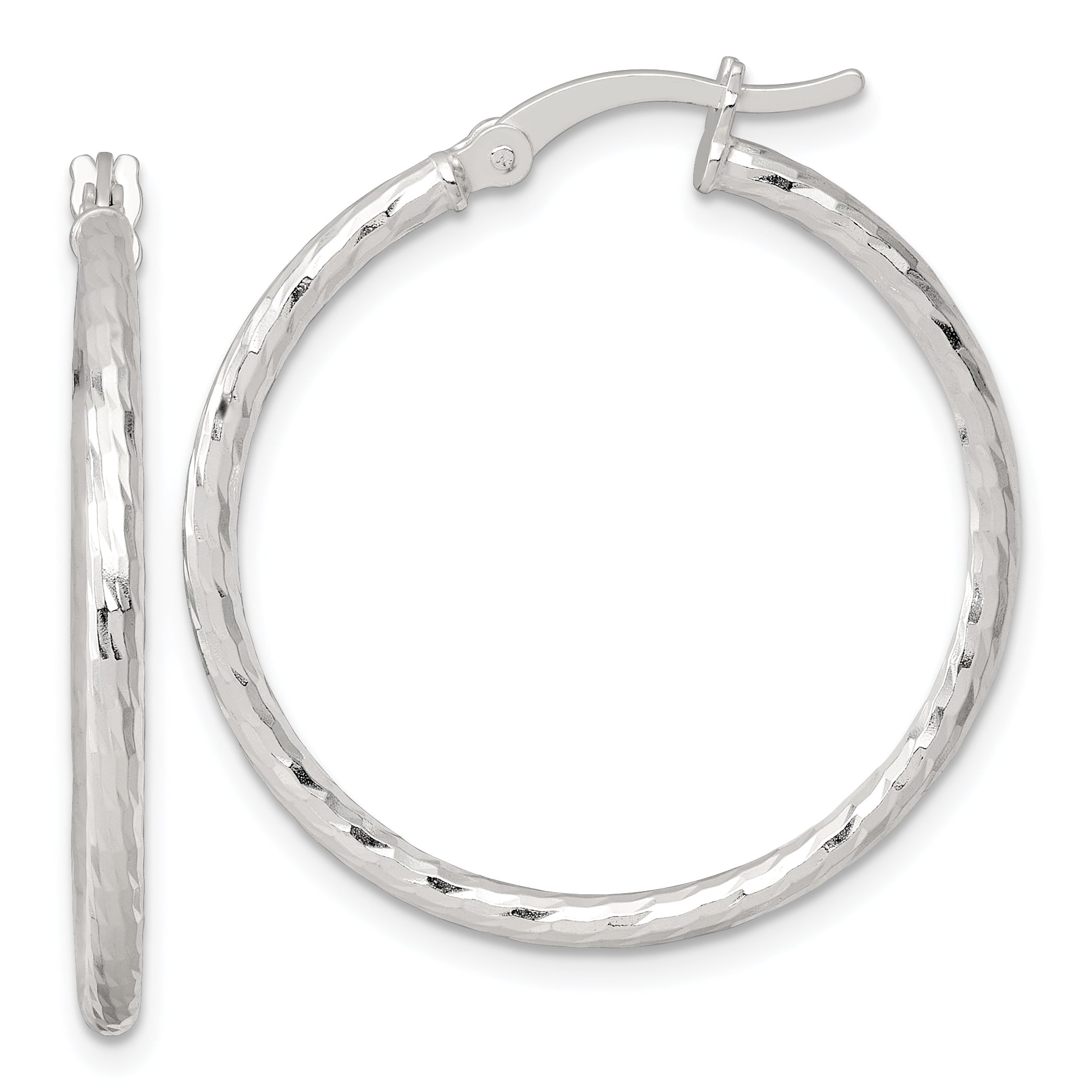 Sterling Silver Polished Diamond-cut 30x2mm Round Hoop Earrings Main image