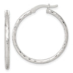 Sterling Silver Polished Diamond-cut 30x2mm Round Hoop Earrings