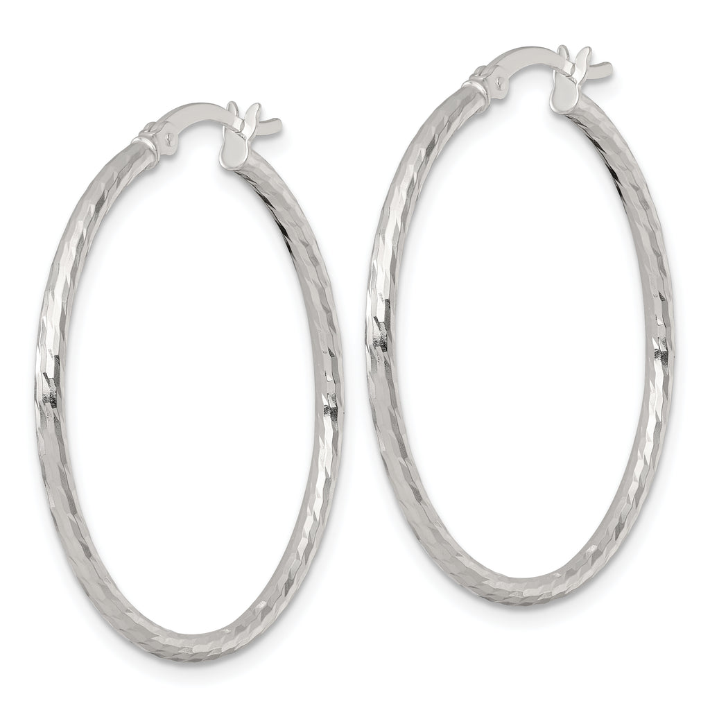 Sterling Silver Polished Diamond-cut 35x2mm Round Hoop Earrings