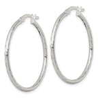 Sterling Silver Polished Diamond-cut 35x2mm Round Hoop Earrings