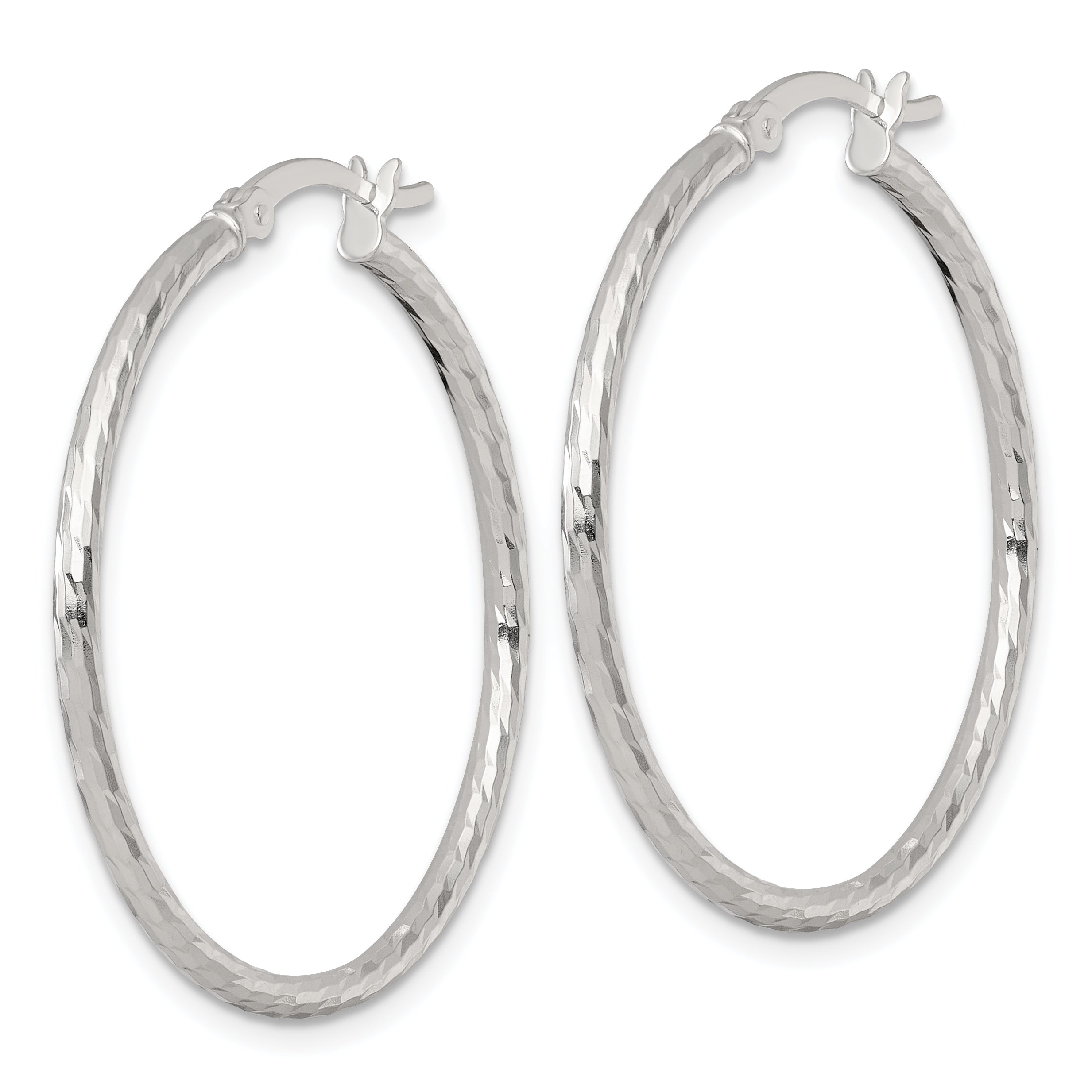 Sterling Silver Polished Diamond-cut 35x2mm Round Hoop Earrings
