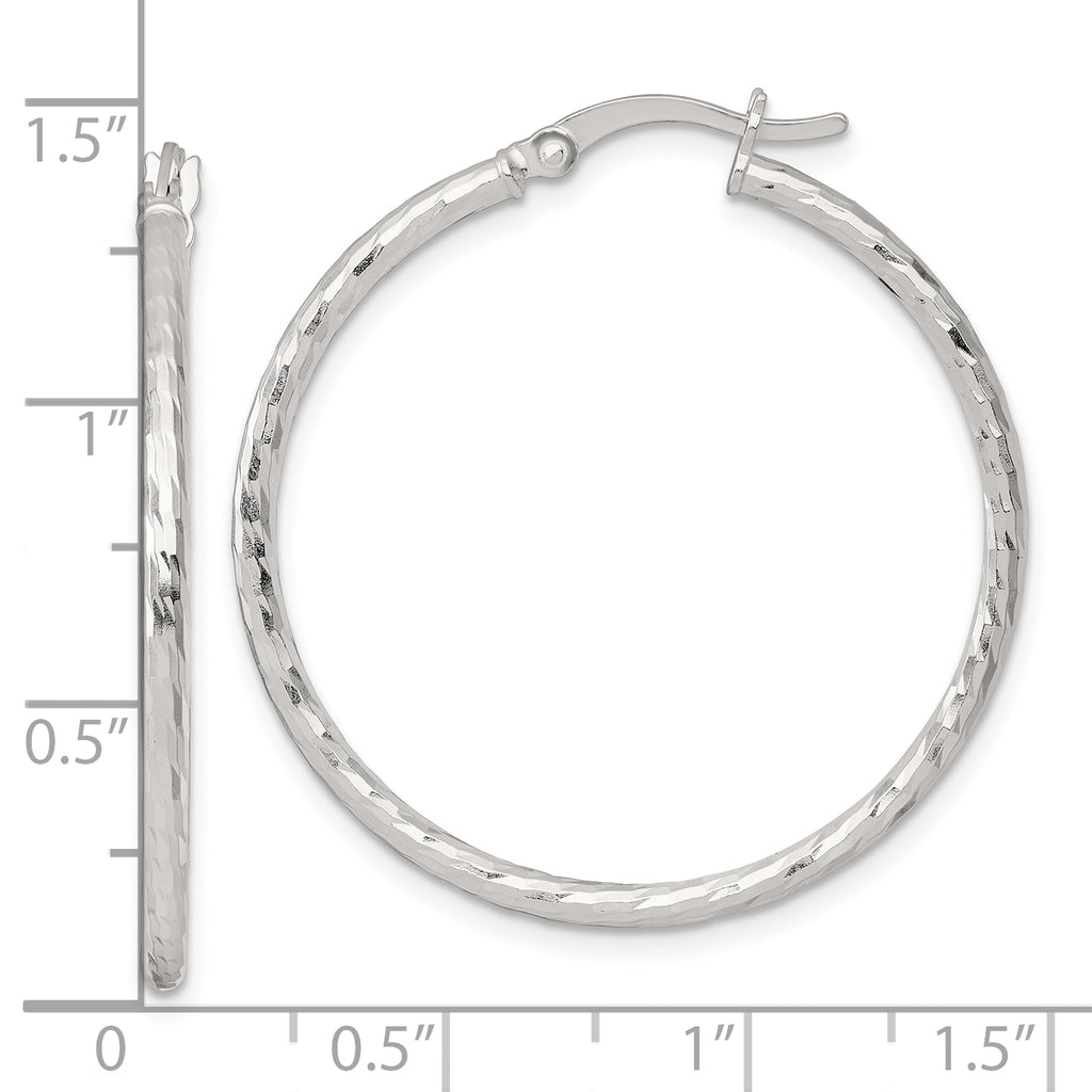 Sterling Silver Polished Diamond-cut 35x2mm Round Hoop Earrings