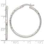 Sterling Silver Polished Diamond-cut 35x2mm Round Hoop Earrings