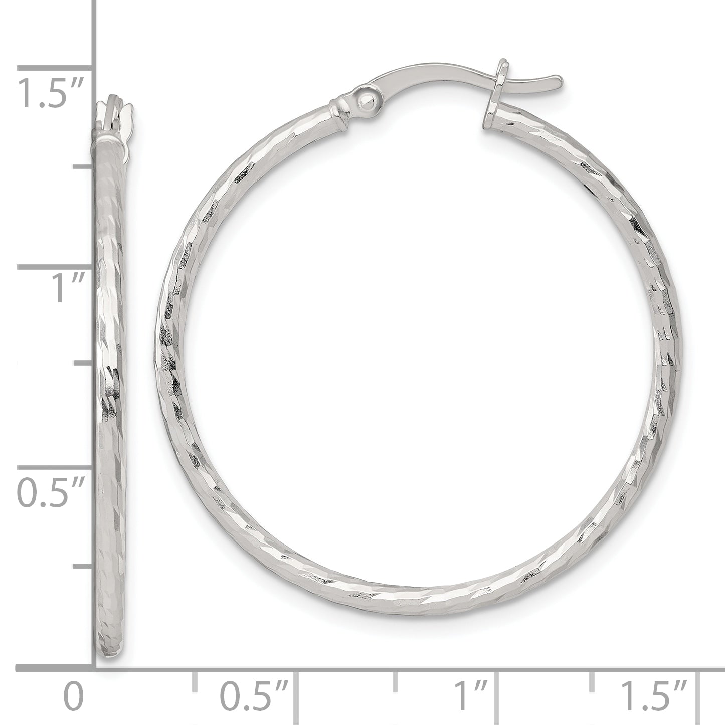 Sterling Silver Polished Diamond-cut 35x2mm Round Hoop Earrings