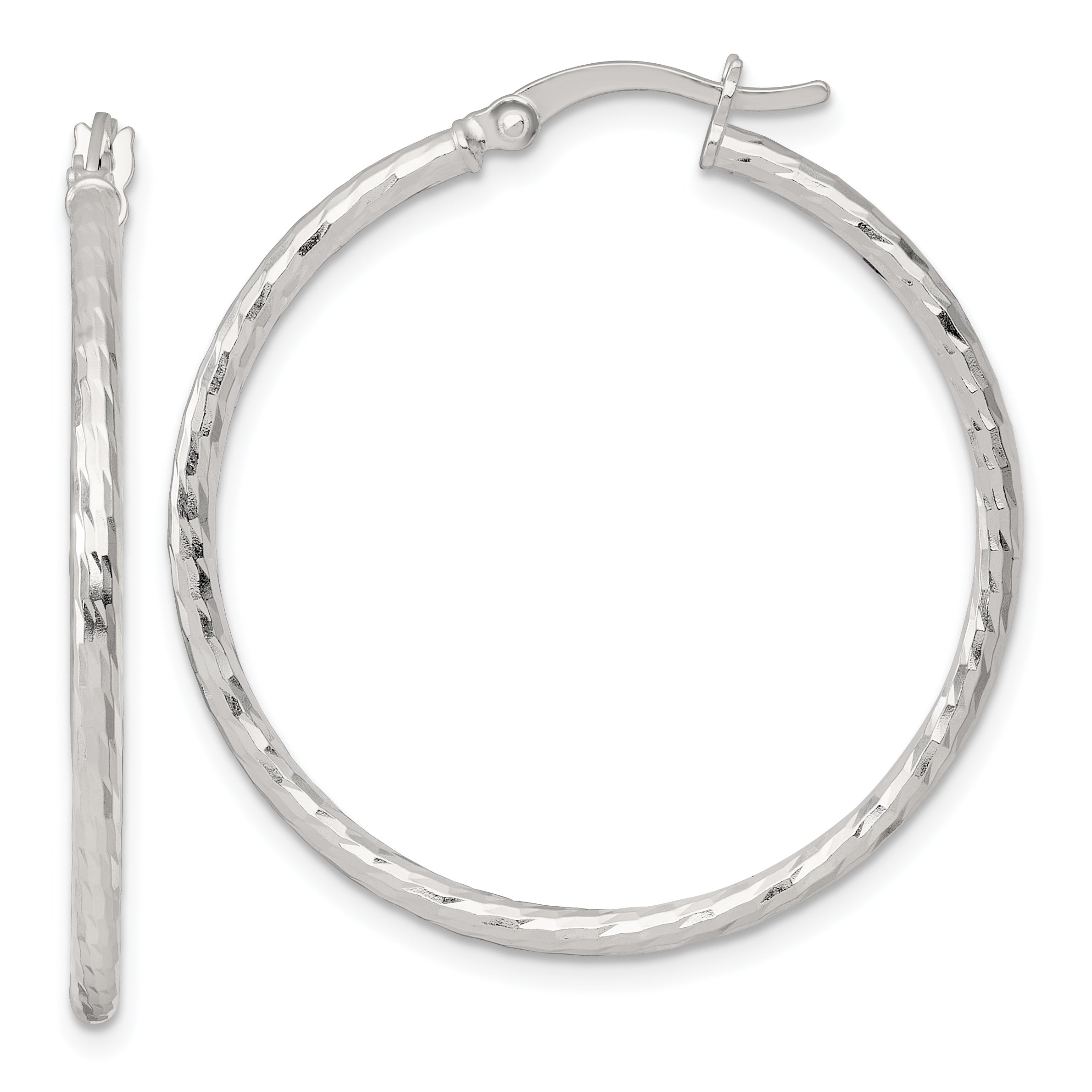 Sterling Silver Polished Diamond-cut 35x2mm Round Hoop Earrings Main image