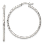 Sterling Silver Polished Diamond-cut 35x2mm Round Hoop Earrings