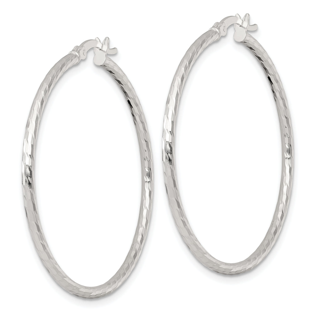Sterling Silver Polished Diamond-cut 40x2mm Round Hoop Earrings