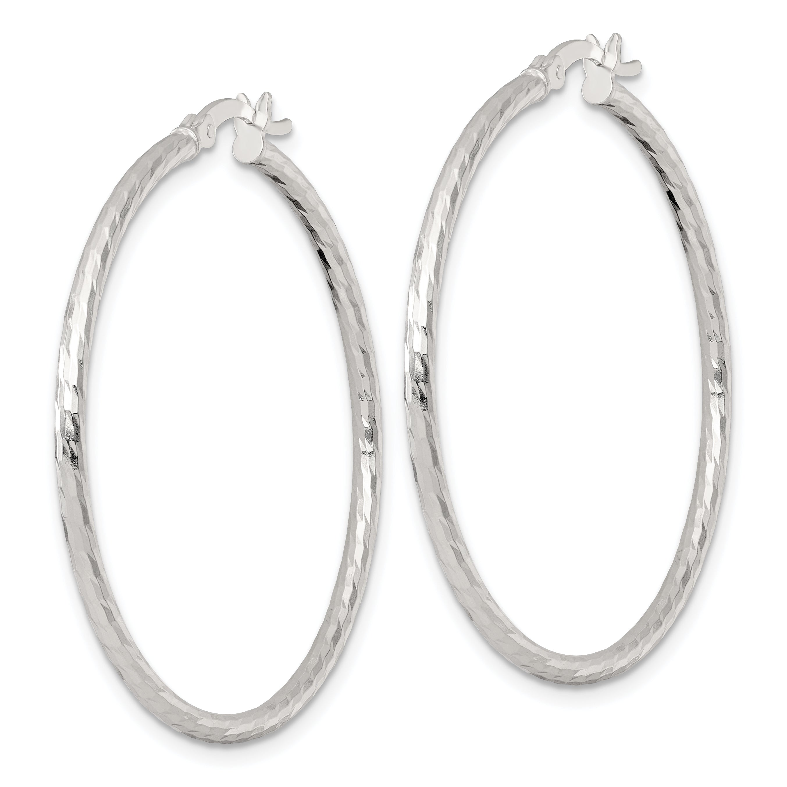 Sterling Silver Polished Diamond-cut 40x2mm Round Hoop Earrings