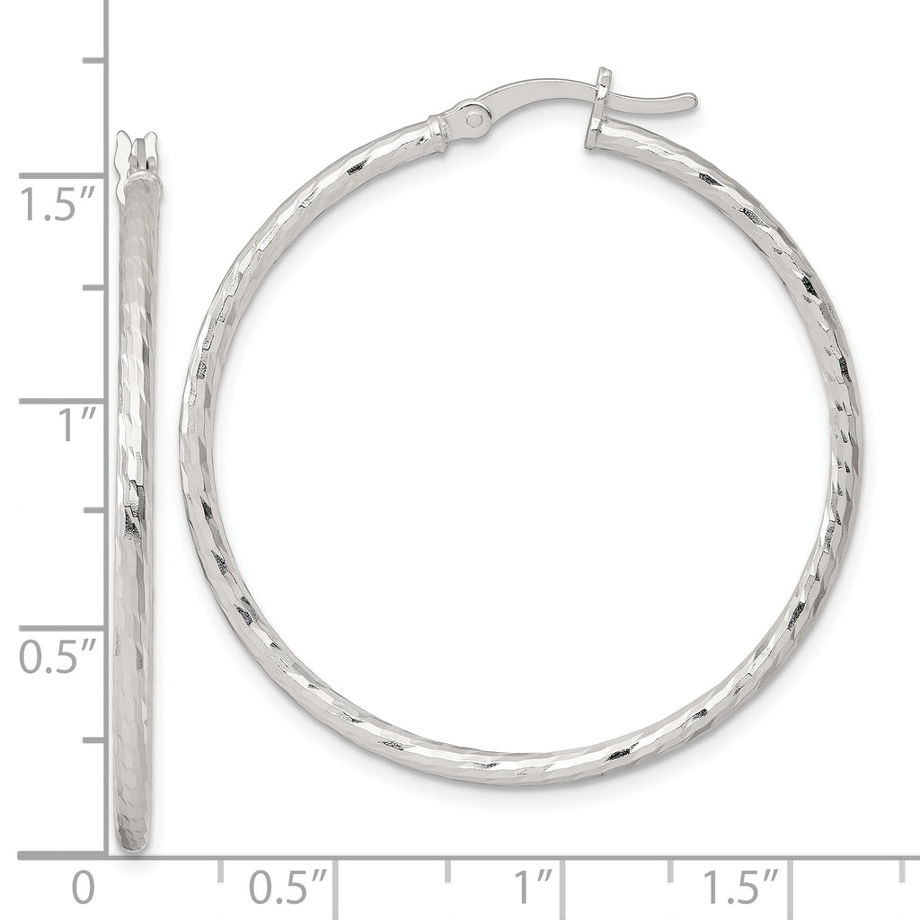 Sterling Silver Polished Diamond-cut 40x2mm Round Hoop Earrings