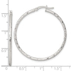 Sterling Silver Polished Diamond-cut 40x2mm Round Hoop Earrings