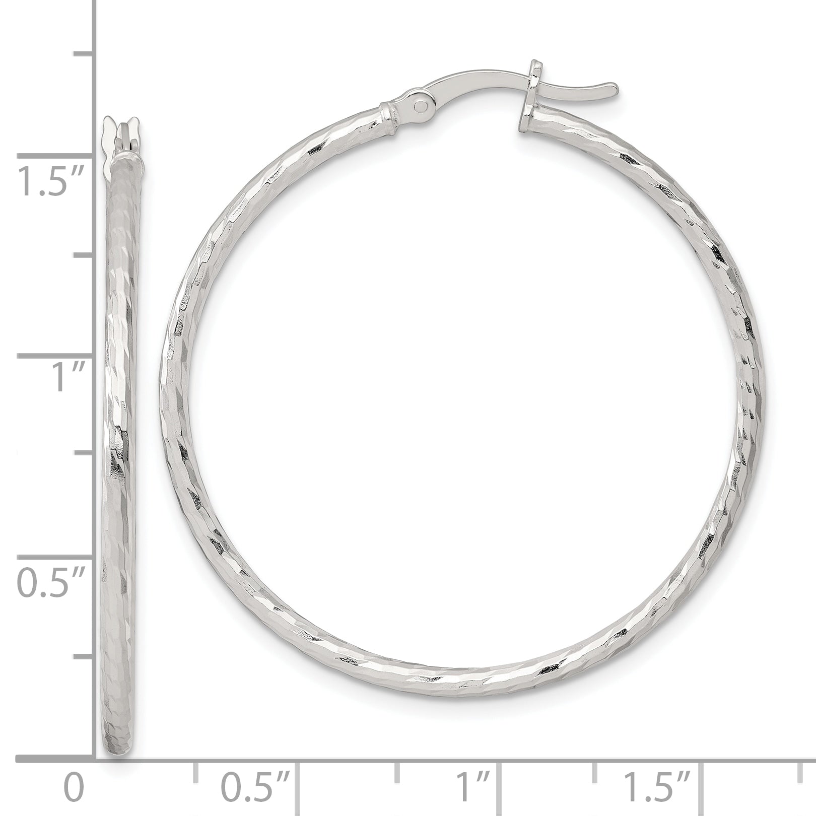 Sterling Silver Polished Diamond-cut 40x2mm Round Hoop Earrings