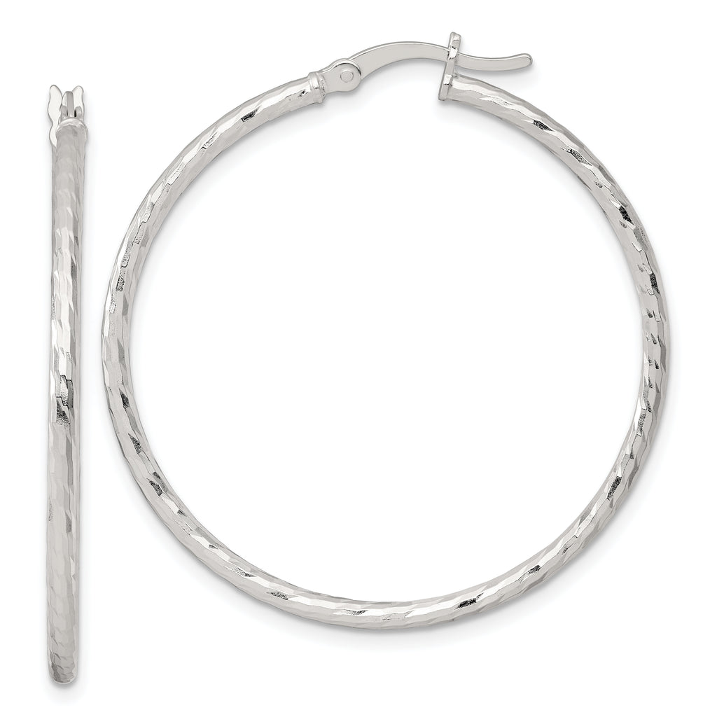 Sterling Silver Polished Diamond-cut 40x2mm Round Hoop Earrings