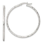 Sterling Silver Polished Diamond-cut 40x2mm Round Hoop Earrings