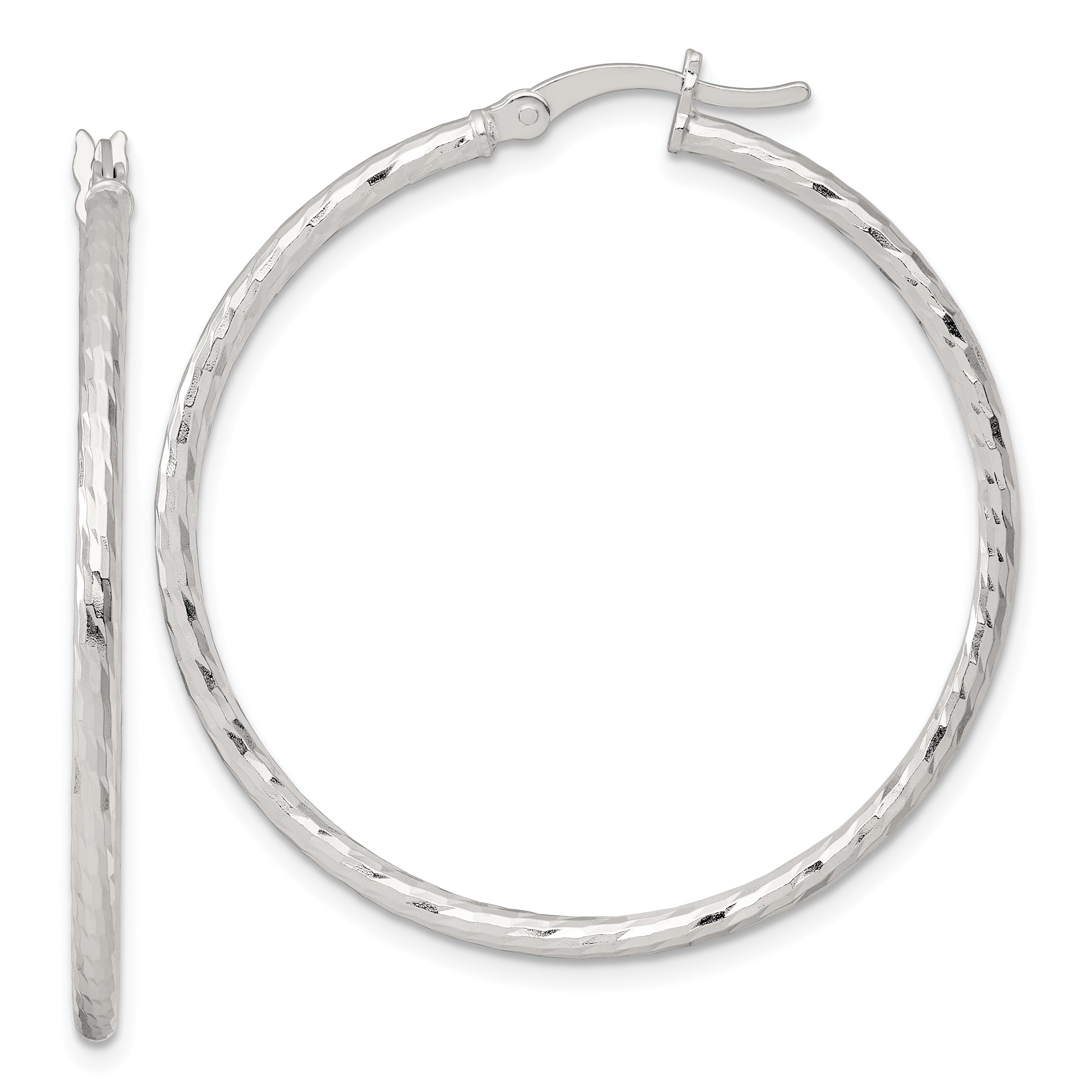 Sterling Silver Polished Diamond-cut 40x2mm Round Hoop Earrings