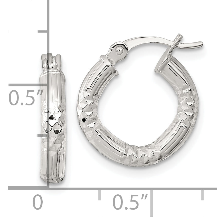 Sterling Silver Polished Diamond-cut Textured 15x3.25mm Round Hoop Earrings