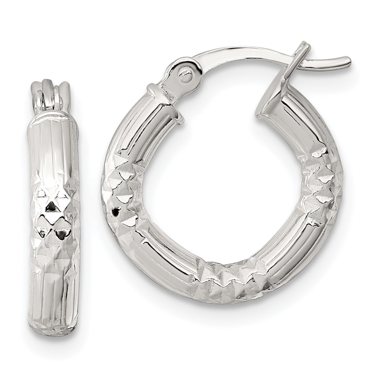 Sterling Silver Polished Diamond-cut Textured 15x3.25mm Round Hoop Earrings Main image