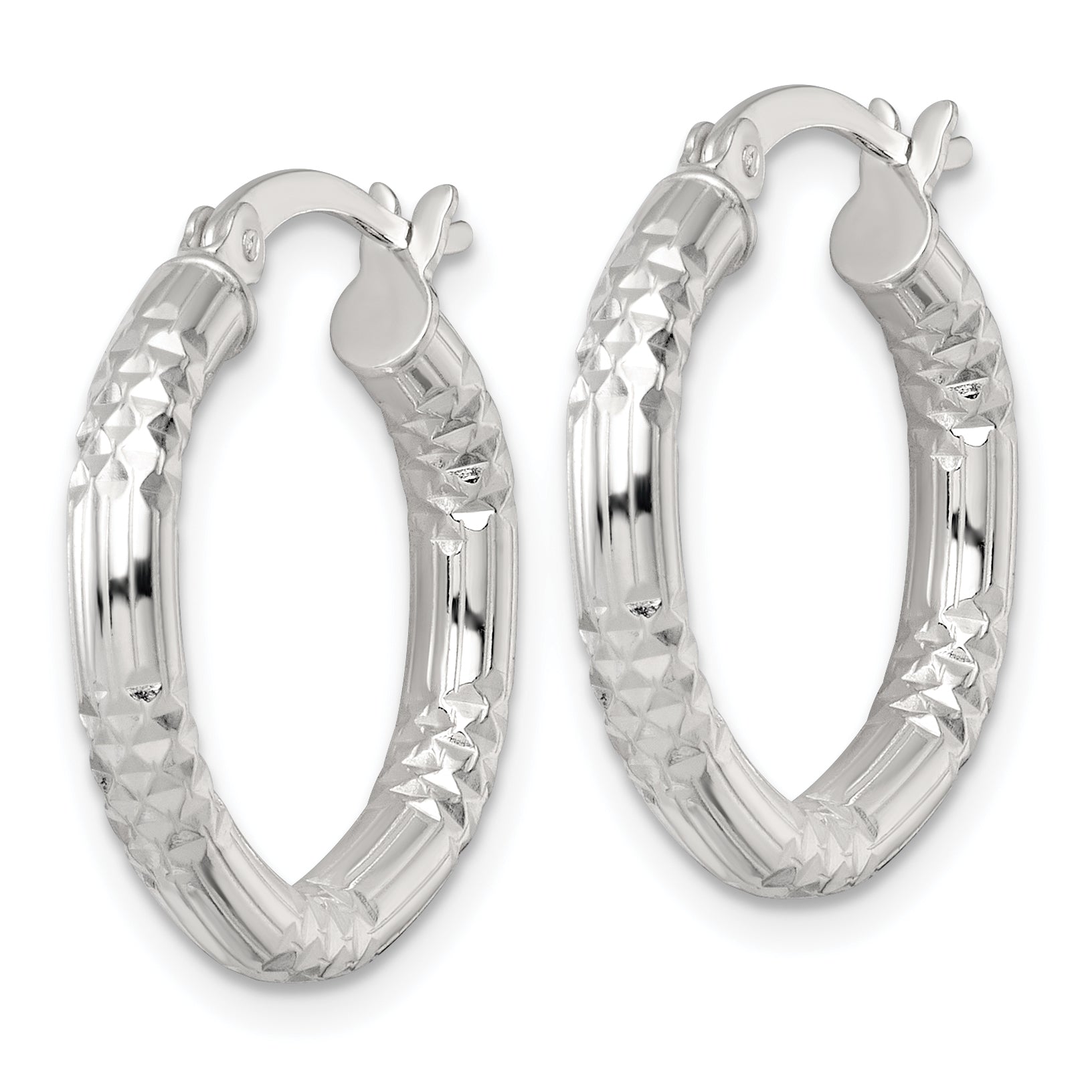 Sterling Silver Polished Diamond-cut Textured 20x3.25mm Round Hoop Earrings
