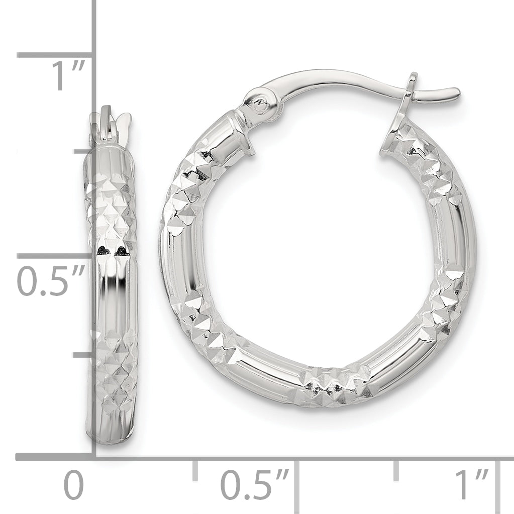 Sterling Silver Polished Diamond-cut Textured 20x3.25mm Round Hoop Earrings