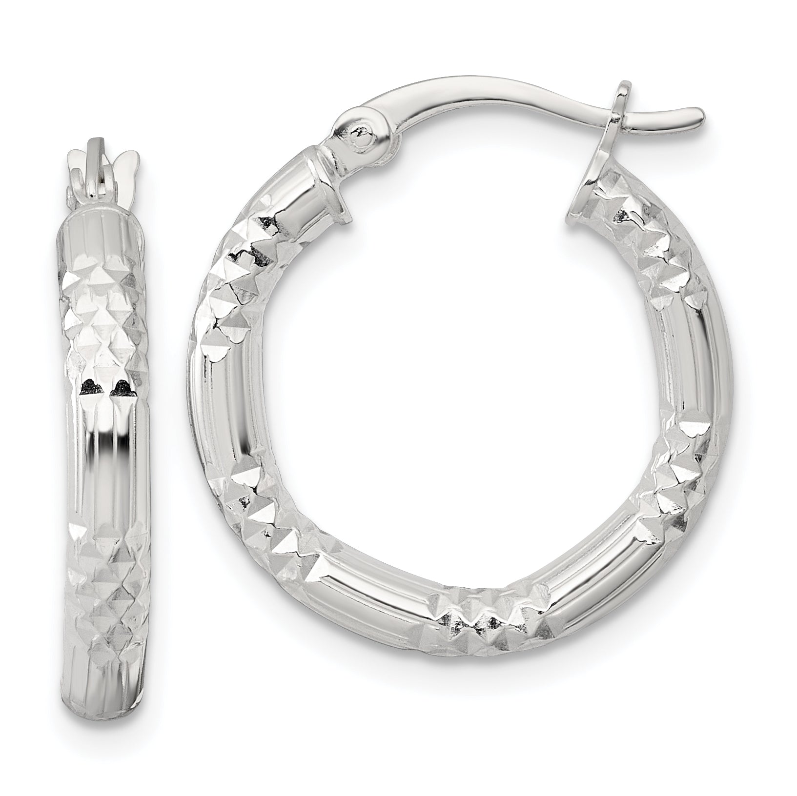 Sterling Silver Polished Diamond-cut Textured 20x3.25mm Round Hoop Earrings Main image