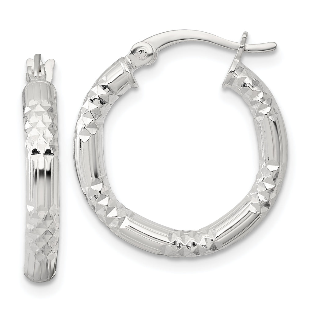 Sterling Silver Polished Diamond-cut Textured 20x3.25mm Round Hoop Earrings