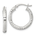Sterling Silver Polished Diamond-cut Textured 20x3.25mm Round Hoop Earrings