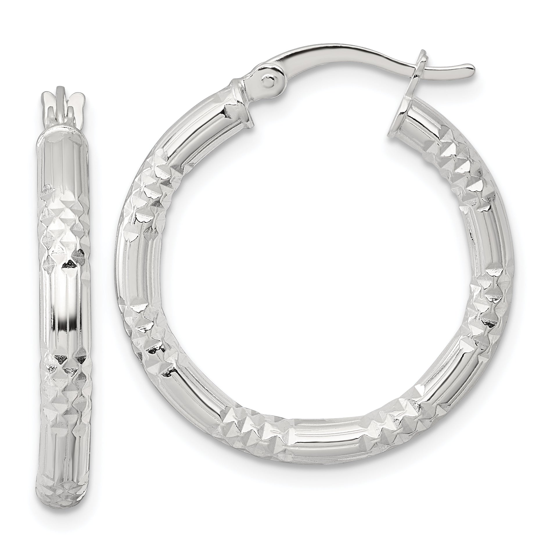 Sterling Silver Polished Diamond-cut Textured 25x3.25mm Round Hoop Earrings Main image