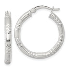 Sterling Silver Polished Diamond-cut Textured 25x3.25mm Round Hoop Earrings