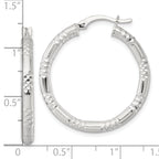 Sterling Silver Polished Diamond-cut Textured 30x3.25mm Round Hoop Earrings