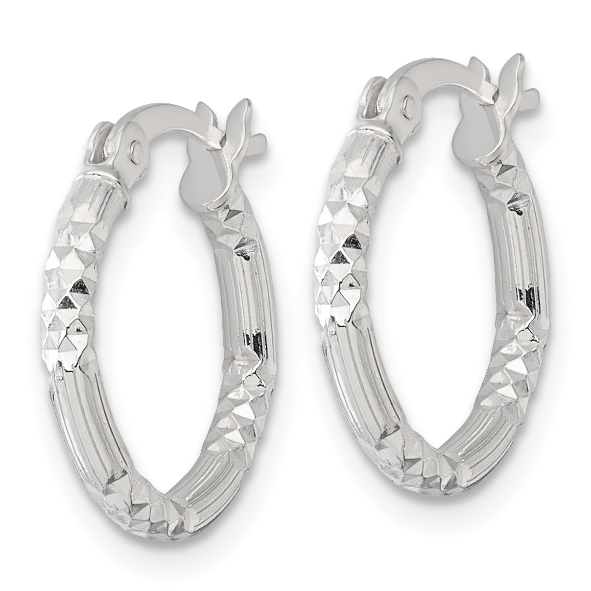 Sterling Silver Polished Diamond-cut Textured 16x2.25mm Round Hoop Earrings Secondary image