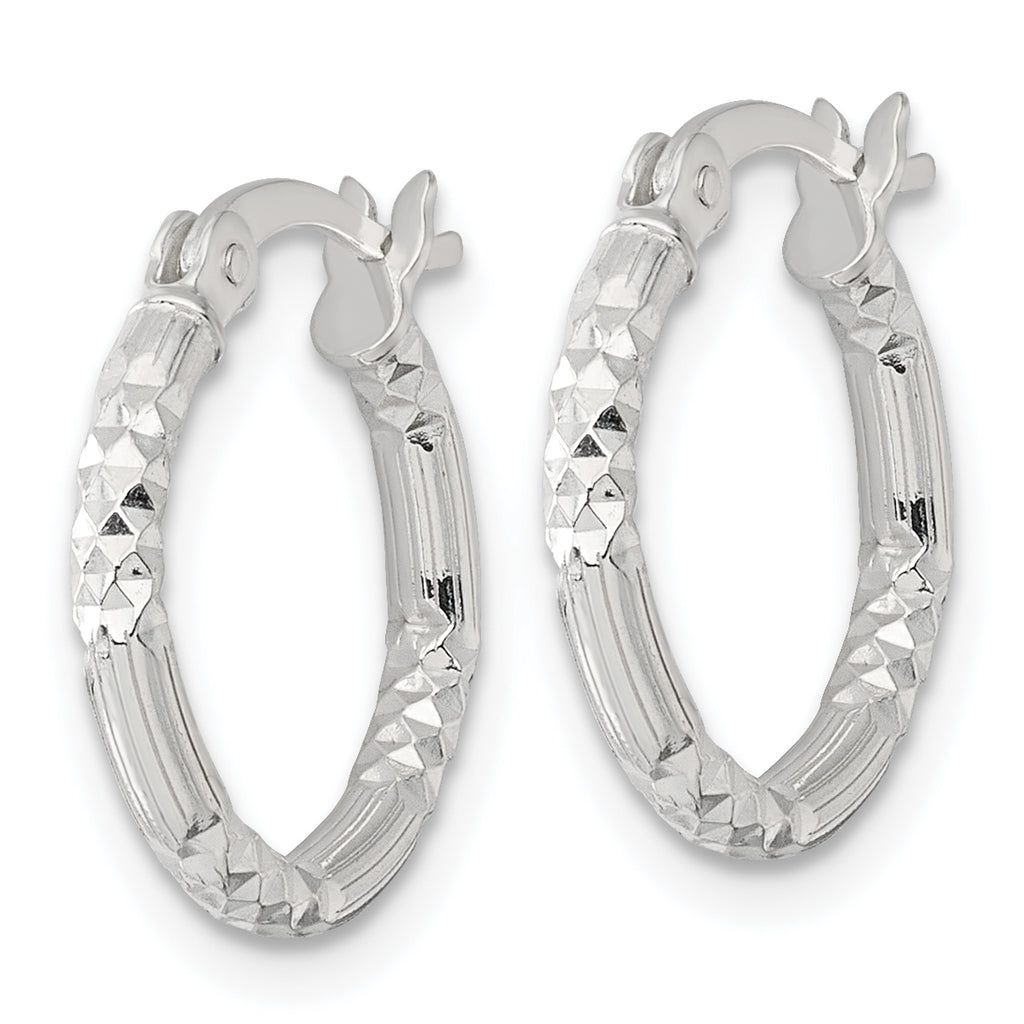 Sterling Silver Polished Diamond-cut Textured 16x2.25mm Round Hoop Earrings