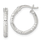 Sterling Silver Polished Diamond-cut Textured 16x2.25mm Round Hoop Earrings