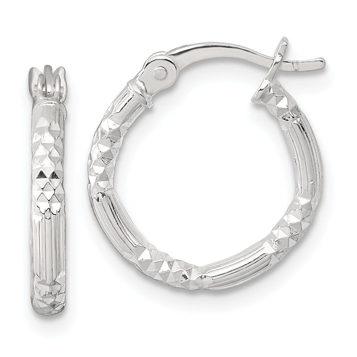 Sterling Silver Polished Diamond-cut Textured 16x2.25mm Round Hoop Earrings