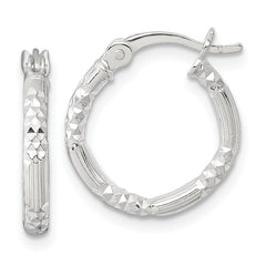 Sterling Silver Polished Diamond-cut Textured 16x2.25mm Round Hoop Earrings