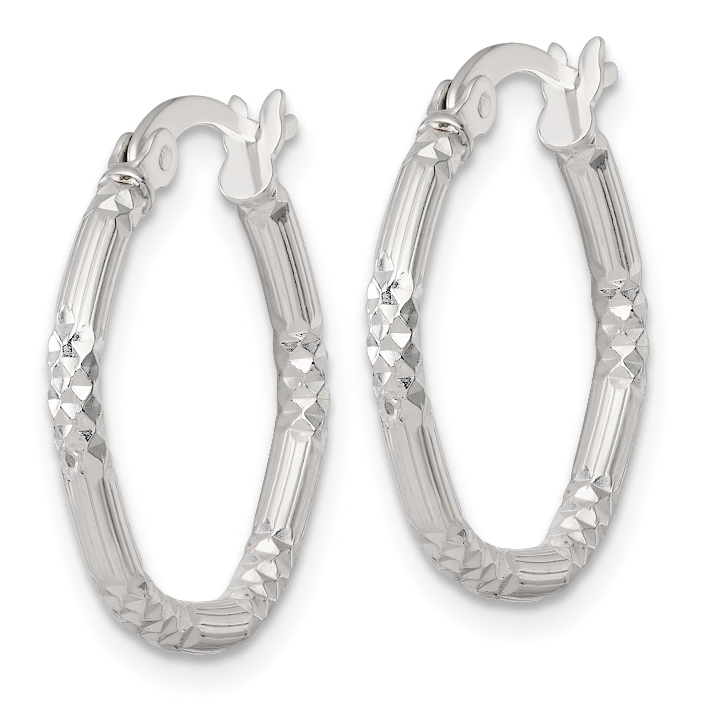 Sterling Silver Polished Diamond-cut Textured 20x2.25mm Round Hoop Earrings Secondary image