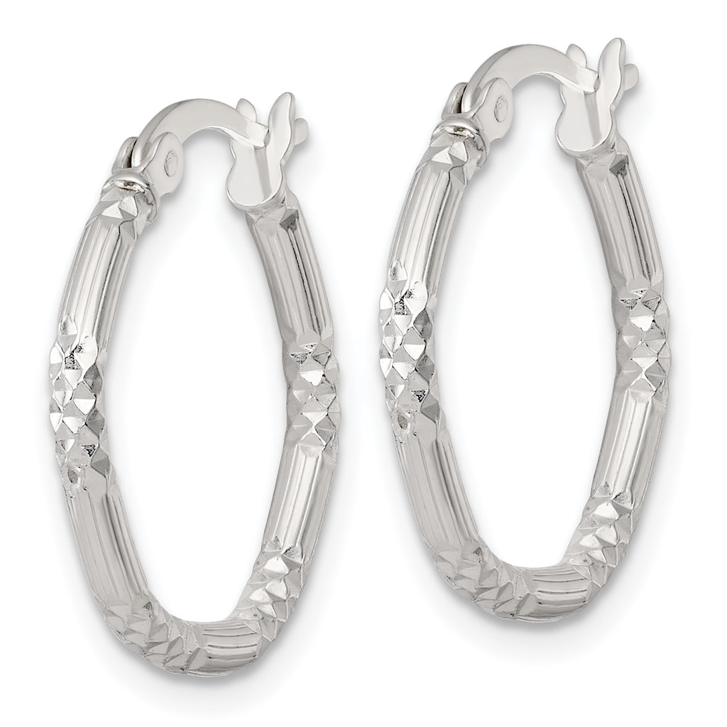 Sterling Silver Polished Diamond-cut Textured 20x2.25mm Round Hoop Earrings