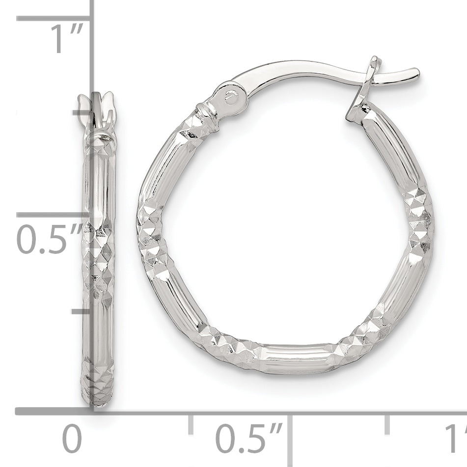Sterling Silver Polished Diamond-cut Textured 20x2.25mm Round Hoop Earrings