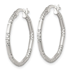 Sterling Silver Polished Diamond-cut Textured 25x2.25mm Round Hoop Earrings