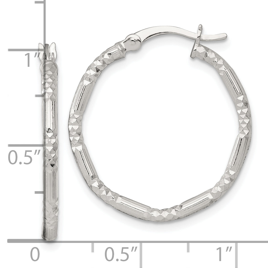 Sterling Silver Polished Diamond-cut Textured 25x2.25mm Round Hoop Earrings