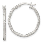 Sterling Silver Polished Diamond-cut Textured 25x2.25mm Round Hoop Earrings