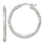 Sterling Silver Polished Diamond-cut Textured 25x2.25mm Round Hoop Earrings