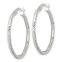 Sterling Silver Polished Diamond-cut Textured 30x2.25mm Round Hoop Earrings
