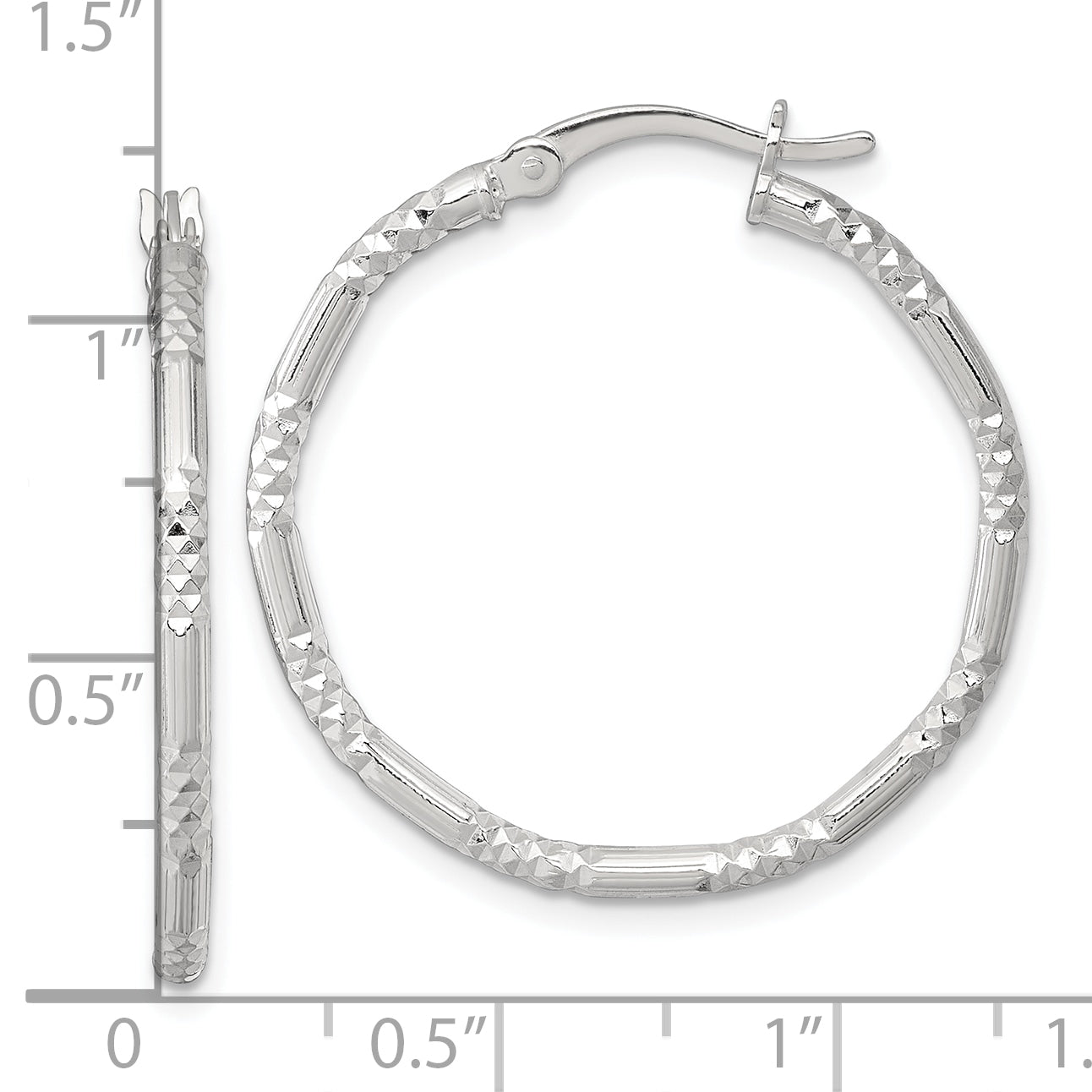 Sterling Silver Polished Diamond-cut Textured 30x2.25mm Round Hoop Earrings